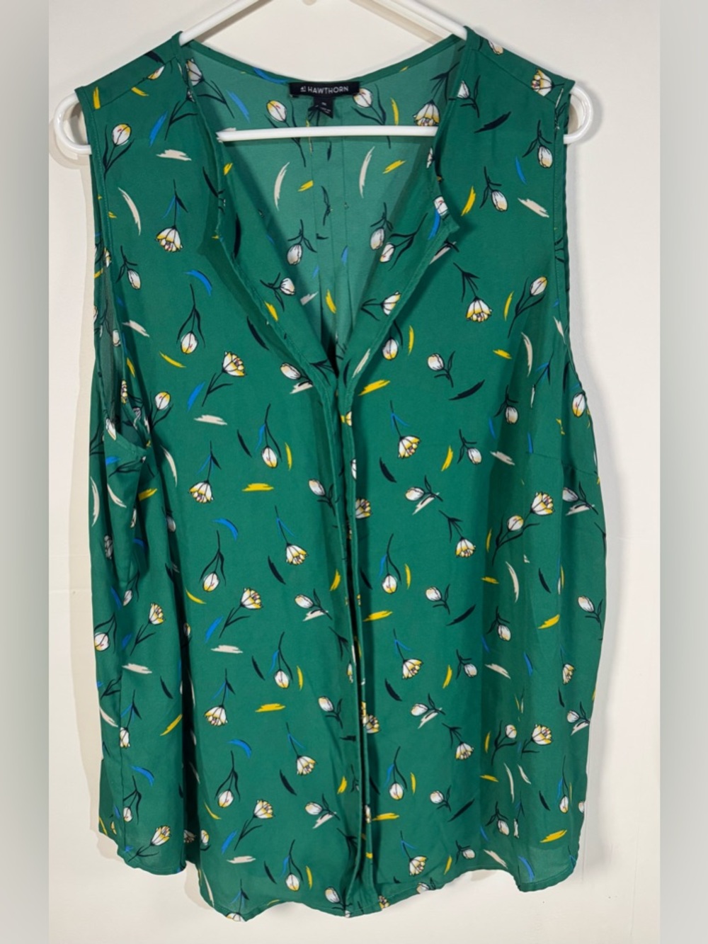 41 Hawthorn Green Floral Sleeveless V-Neck Blouse tank top women’s 2x